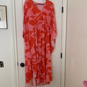 Elegant Pink and Red Floral Dress/Caftan